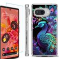 thumbnail image 1 of For Google Pixel 9a Phone Case Cover, Shockproof Bumper Case with Tempered Glass Screen Protector, by OneToughShield - Neon Peacock, 1 of 3