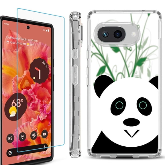 For Google Pixel 9a Phone Case Cover, Shockproof Bumper Case with Tempered Glass Screen Protector, by OneToughShield - Panda