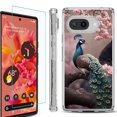 thumbnail image 1 of For Google Pixel 9a Phone Case Cover, Shockproof Bumper Case with Tempered Glass Screen Protector, by OneToughShield - Peacock Flower, 1 of 3