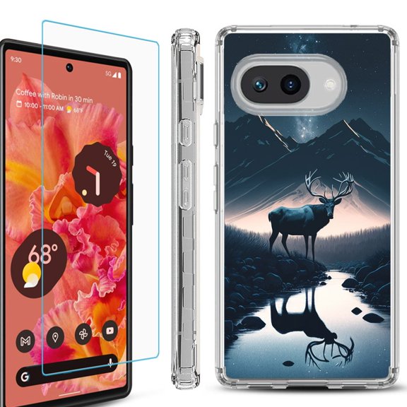 For Google Pixel 9a Phone Case Cover, Shockproof Bumper Case with Tempered Glass Screen Protector, by OneToughShield - River Elk