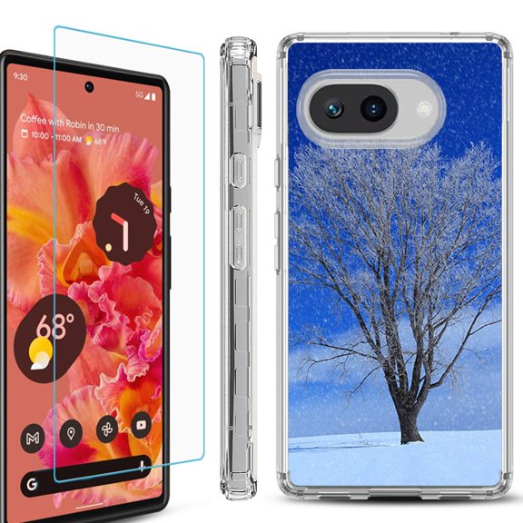 For Google Pixel 9a Phone Case Cover, Shockproof Bumper Case with Tempered Glass Screen Protector, by OneToughShield - Snowing Tree