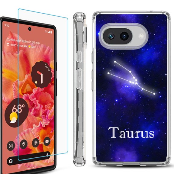 For Google Pixel 9a Phone Case Cover, Shockproof Bumper Case with Tempered Glass Screen Protector, by OneToughShield - Taurus