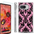 thumbnail image 1 of For Google Pixel 9a Phone Case Cover, Shockproof Bumper Case with Tempered Glass Screen Protector, by OneToughShield - Victorian Pink/Black, 1 of 3