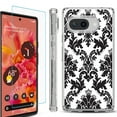 thumbnail image 1 of For Google Pixel 9a Phone Case Cover, Shockproof Bumper Case with Tempered Glass Screen Protector, by OneToughShield - Victorian White/Black, 1 of 3
