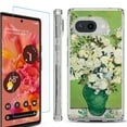 thumbnail image 1 of For Google Pixel 9a Phone Case Cover, Shockproof Bumper Case with Tempered Glass Screen Protector, by OneToughShield - White Roses, 1 of 3