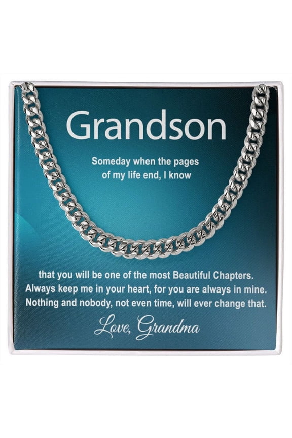 For Grandson Engraved Necklace Message Sentimental Birthday Graduation Keepsake From Grandma, Gold Cuban Link Necklace