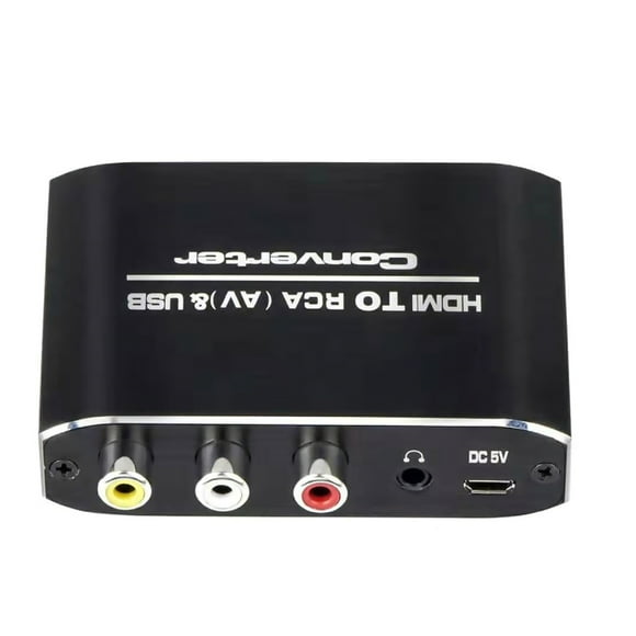 For HDMI to RCA Converter Box 1080P AV/CVSB L/R Video Box for NTSC PAL, Aluminum Alloy, Black, for DVD Player, HDTV