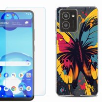 For HMD Vibe Shockproof Phone Case Cover with Tempered Glass Screen Protector, by OneToughShield - Abstract Butterfly