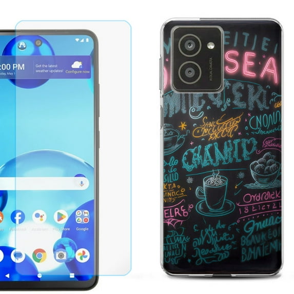 For HMD Vibe Shockproof Phone Case Cover with Tempered Glass Screen Protector, by OneToughShield - Abstract Menu