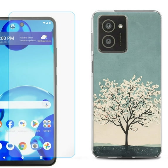 For HMD Vibe Shockproof Phone Case Cover with Tempered Glass Screen Protector, by OneToughShield - Almond Tree Breeze