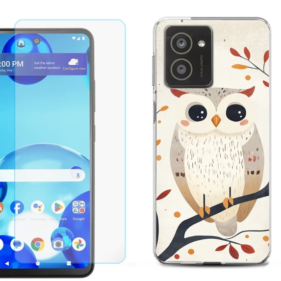 For HMD Vibe Shockproof Phone Case Cover with Tempered Glass Screen Protector, by OneToughShield - Autumn Owl