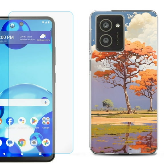 For HMD Vibe Shockproof Phone Case Cover with Tempered Glass Screen Protector, by OneToughShield - Autumn Tree