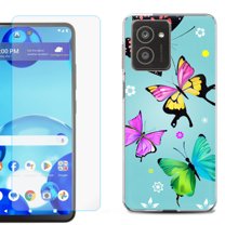 For HMD Vibe Shockproof Phone Case Cover with Tempered Glass Screen Protector, by OneToughShield - Butterfly