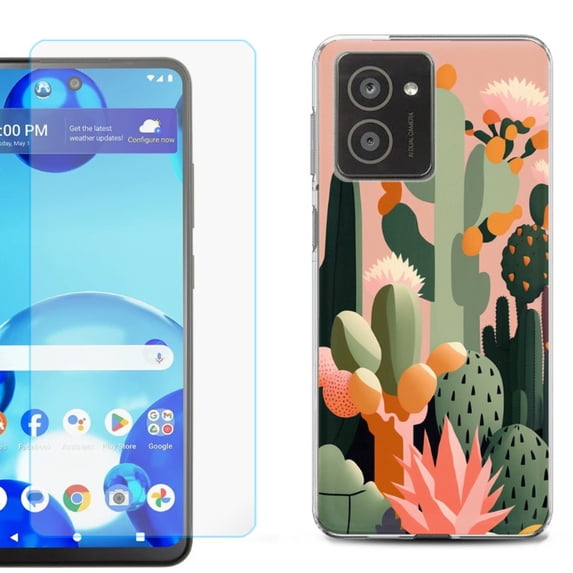 For HMD Vibe Shockproof Phone Case Cover with Tempered Glass Screen Protector, by OneToughShield - Cactus