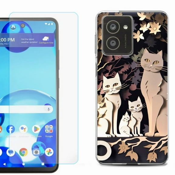 For HMD Vibe Shockproof Phone Case Cover with Tempered Glass Screen Protector, by OneToughShield - Cat Craft