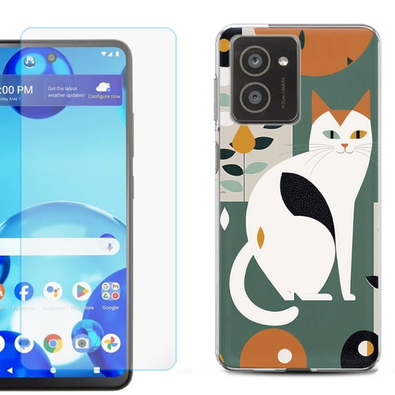 For HMD Vibe Shockproof Phone Case Cover with Tempered Glass Screen Protector, by OneToughShield - Cat