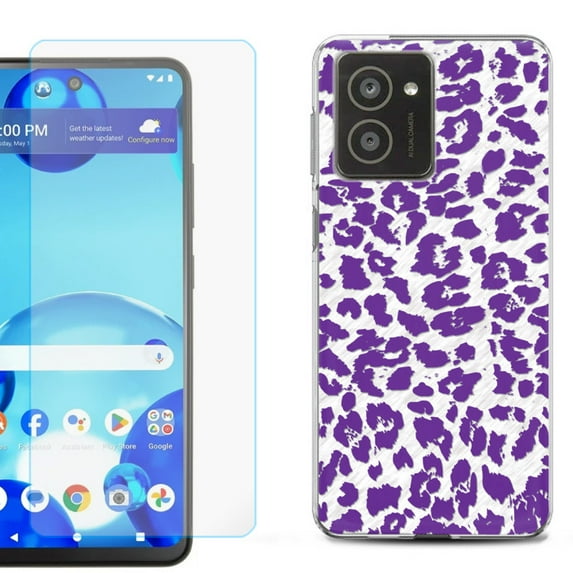 For HMD Vibe Shockproof Phone Case Cover with Tempered Glass Screen Protector, by OneToughShield - Cheetah Purple