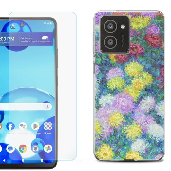 For HMD Vibe Shockproof Phone Case Cover with Tempered Glass Screen Protector, by OneToughShield - Chrysanthemums