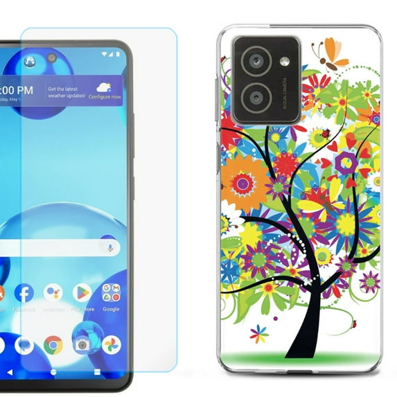 For HMD Vibe Shockproof Phone Case Cover with Tempered Glass Screen Protector, by OneToughShield - Colorful Tree