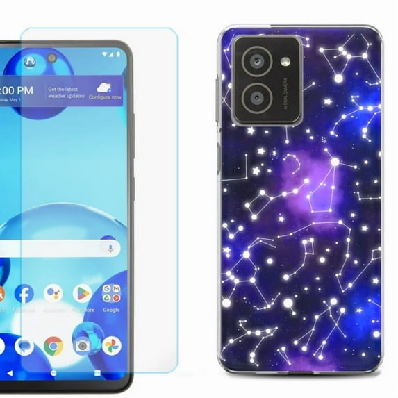 For HMD Vibe Shockproof Phone Case Cover with Tempered Glass Screen Protector, by OneToughShield - Constellations