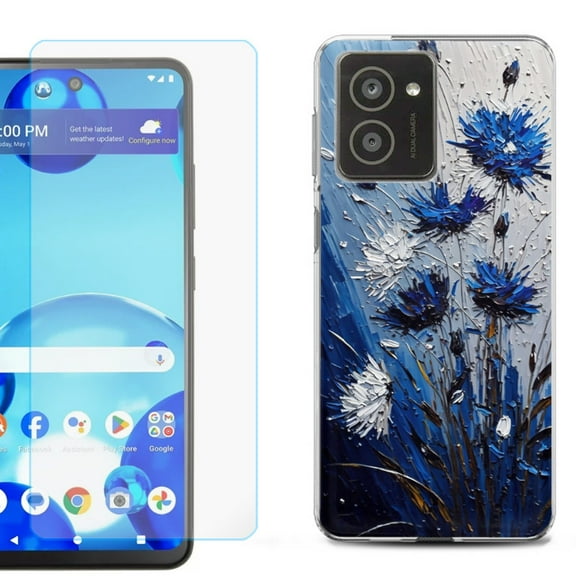 For HMD Vibe Shockproof Phone Case Cover with Tempered Glass Screen Protector, by OneToughShield - Cornflower