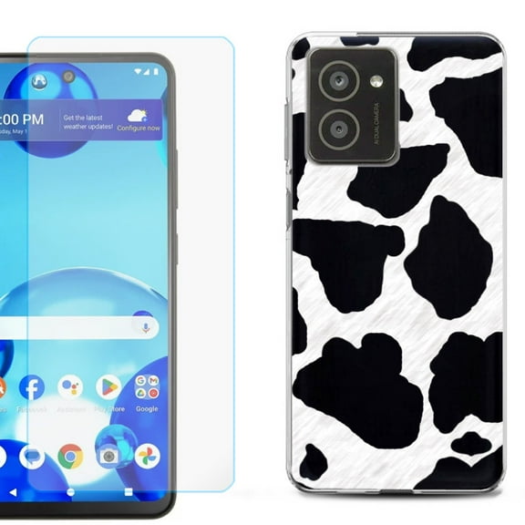 For HMD Vibe Shockproof Phone Case Cover with Tempered Glass Screen Protector, by OneToughShield - Cow Skin Design