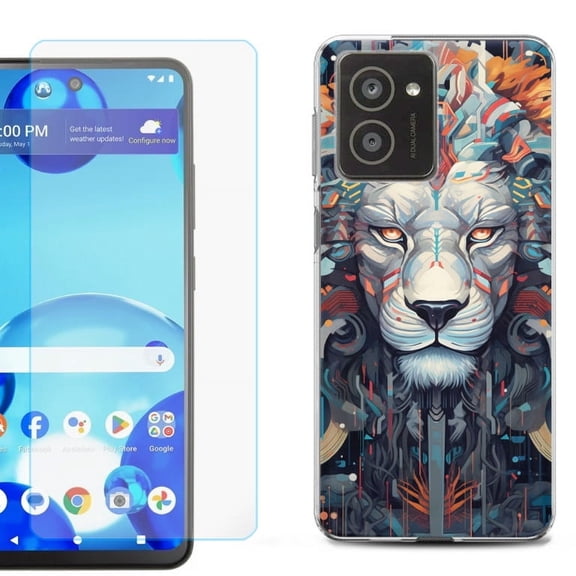 For HMD Vibe Shockproof Phone Case Cover with Tempered Glass Screen Protector, by OneToughShield - Cyberpunk Lion