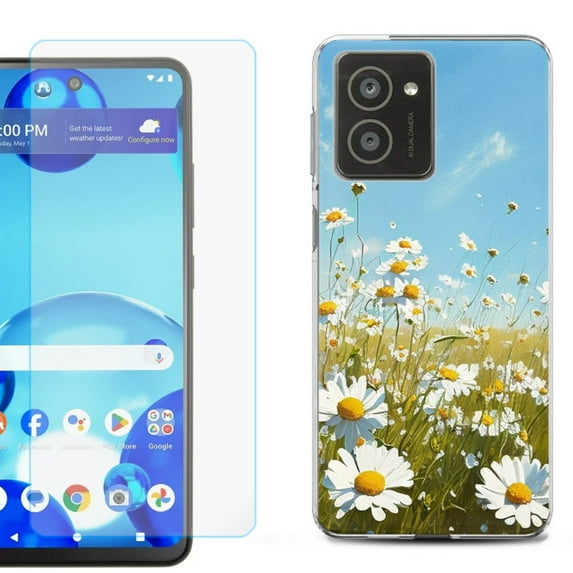 For HMD Vibe Shockproof Phone Case Cover with Tempered Glass Screen Protector, by OneToughShield - Daisy Field