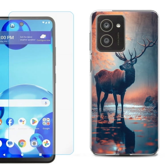 For HMD Vibe Shockproof Phone Case Cover with Tempered Glass Screen Protector, by OneToughShield - Deer Autumn