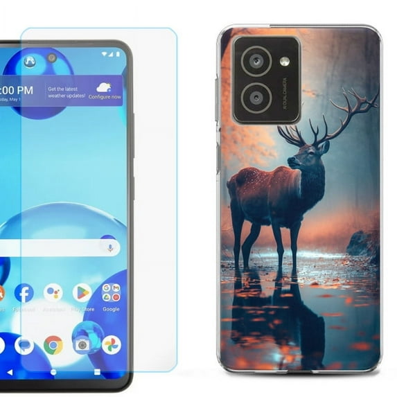 For HMD Vibe Shockproof Phone Case Cover with Tempered Glass Screen Protector, by OneToughShield - Deer Autumn