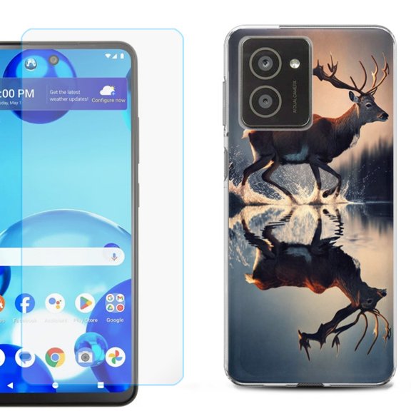 For HMD Vibe Shockproof Phone Case Cover with Tempered Glass Screen Protector, by OneToughShield - Deer Running