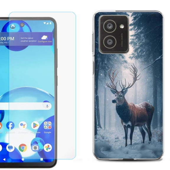 For HMD Vibe Shockproof Phone Case Cover with Tempered Glass Screen Protector, by OneToughShield - Deer Winter