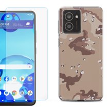 For HMD Vibe Shockproof Phone Case Cover with Tempered Glass Screen Protector, by OneToughShield - Desert Camo