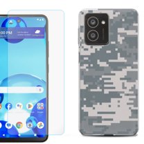 For HMD Vibe Shockproof Phone Case Cover with Tempered Glass Screen Protector, by OneToughShield - Digital Camo