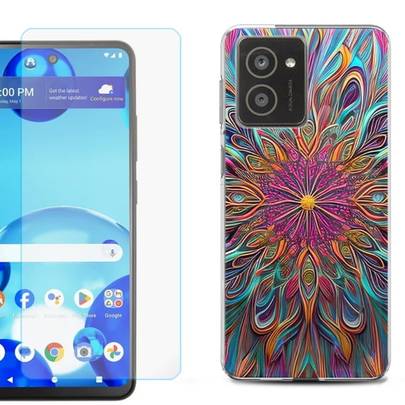 For HMD Vibe Shockproof Phone Case Cover with Tempered Glass Screen Protector, by OneToughShield - Doodle Art