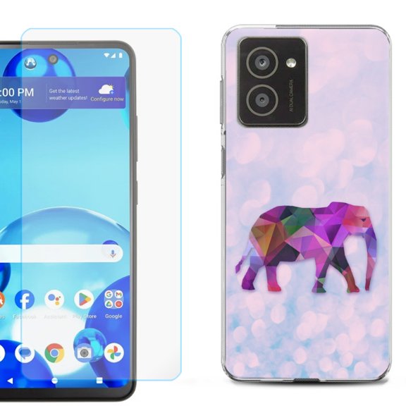 For HMD Vibe Shockproof Phone Case Cover with Tempered Glass Screen Protector, by OneToughShield - Elephant /Polygon