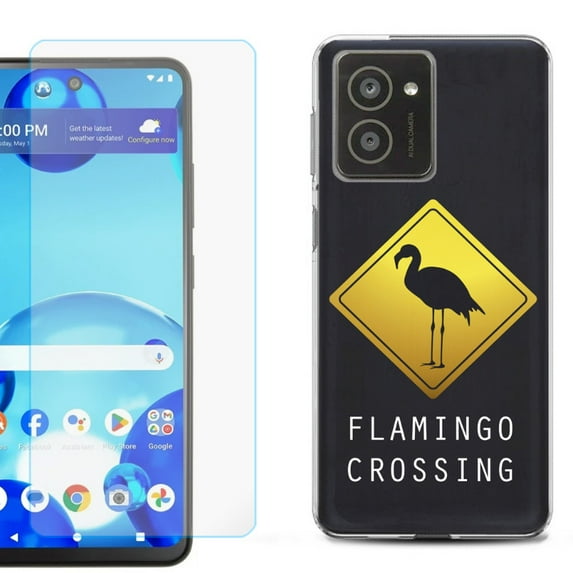 For HMD Vibe Shockproof Phone Case Cover with Tempered Glass Screen Protector, by OneToughShield - Flamingo