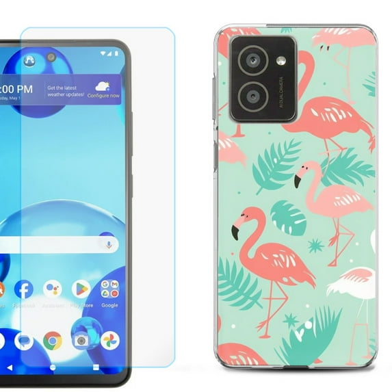 For HMD Vibe Shockproof Phone Case Cover with Tempered Glass Screen Protector, by OneToughShield - Flamingo