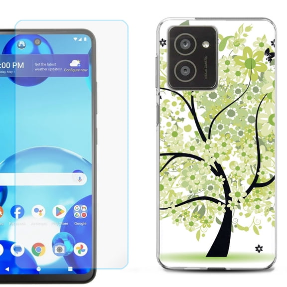 For HMD Vibe Shockproof Phone Case Cover with Tempered Glass Screen Protector, by OneToughShield - Green Tree