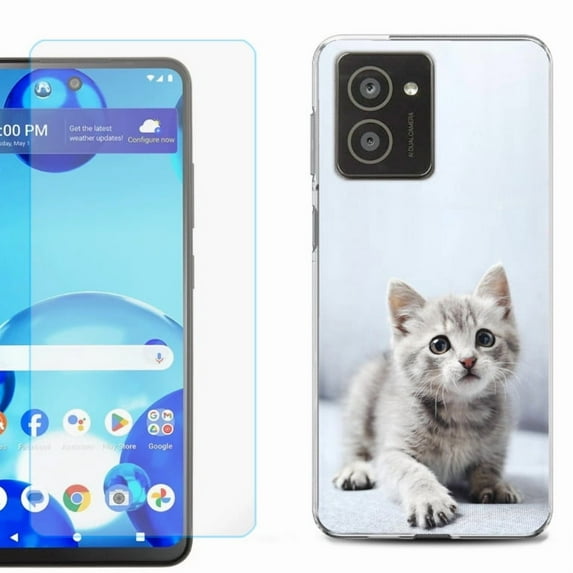 For HMD Vibe Shockproof Phone Case Cover with Tempered Glass Screen Protector, by OneToughShield - Kitty Cat