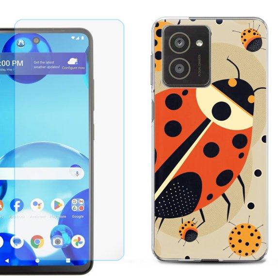 For HMD Vibe Shockproof Phone Case Cover with Tempered Glass Screen Protector, by OneToughShield - Lady Bettle