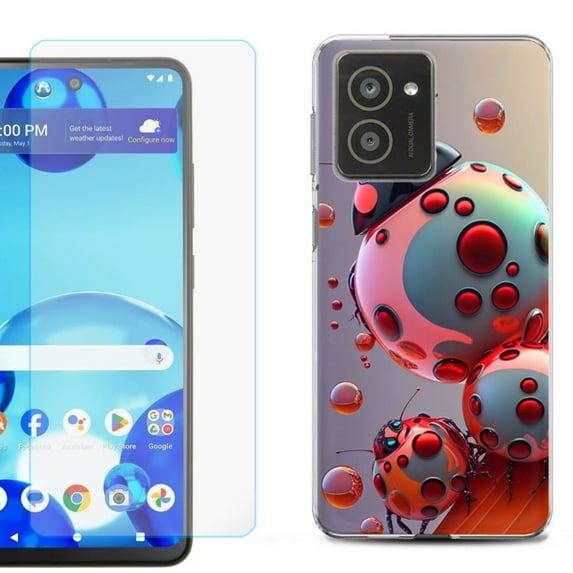 For HMD Vibe Shockproof Phone Case Cover with Tempered Glass Screen Protector, by OneToughShield - Ladybug Robot