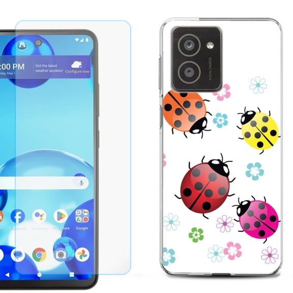 For HMD Vibe Shockproof Phone Case Cover with Tempered Glass Screen Protector, by OneToughShield - Ladybug