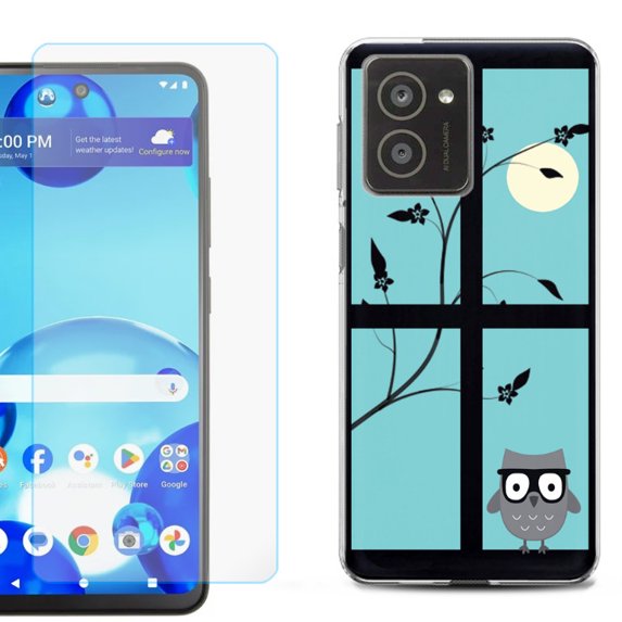 For HMD Vibe Shockproof Phone Case Cover with Tempered Glass Screen Protector, by OneToughShield - Moon Owl