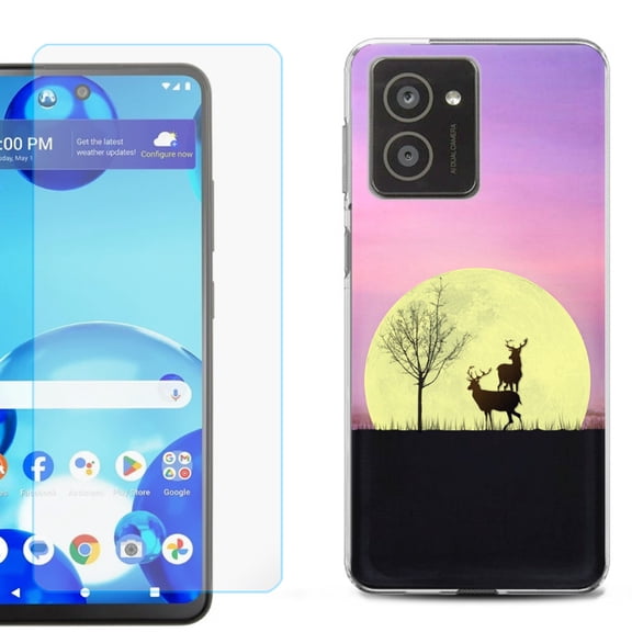 For HMD Vibe Shockproof Phone Case Cover with Tempered Glass Screen Protector, by OneToughShield - Moonlight Deer