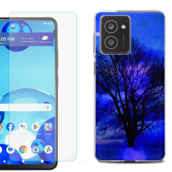 For HMD Vibe Shockproof Phone Case Cover with Tempered Glass Screen Protector, by OneToughShield - Night Tree