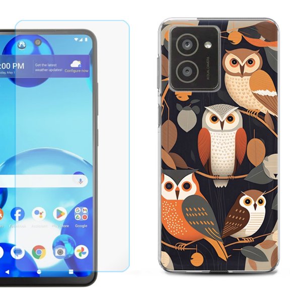 For HMD Vibe Shockproof Phone Case Cover with Tempered Glass Screen Protector, by OneToughShield - Owl Mix