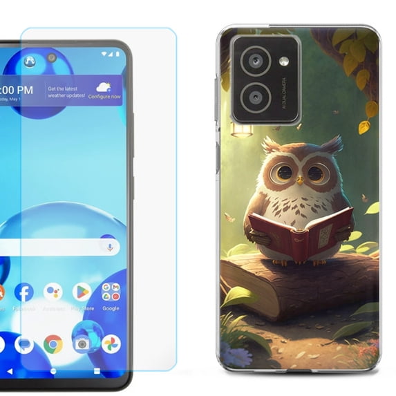 For HMD Vibe Shockproof Phone Case Cover with Tempered Glass Screen Protector, by OneToughShield - Owl Reading