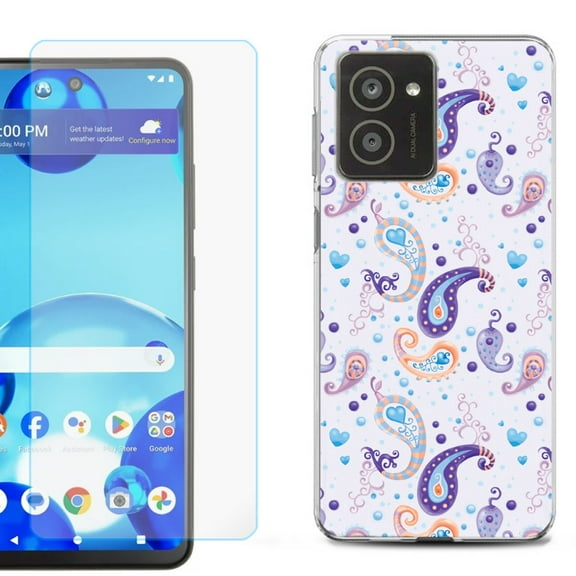 For HMD Vibe Shockproof Phone Case Cover with Tempered Glass Screen Protector, by OneToughShield - Paisley Purple