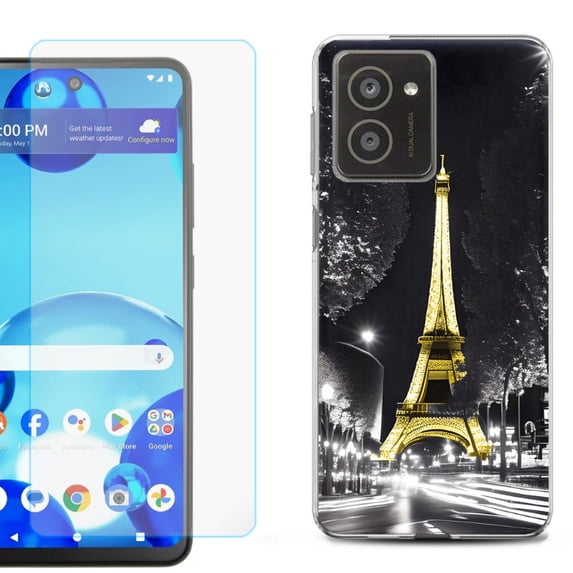 For HMD Vibe Shockproof Phone Case Cover with Tempered Glass Screen Protector, by OneToughShield - Paris Night